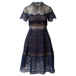 Self Portrait Self-Portrait Felicia Robe En Dentelle Guipure En Polyester Bleu Marine