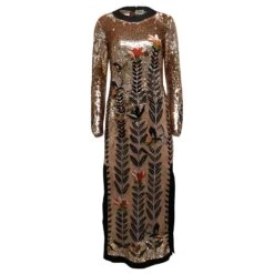 Temperley London - Robe Longue Magnolia à Sequins Et Manches Longues En Nylon Pêche