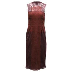 Valentino Robe Mi-longue En Dentelle En Nylon Bordeaux