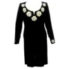 VINTAGE ROBE CHANEL EDELWEISS FLEURS MANCHES LONGUES 40 M VELOURS DRESS Noir